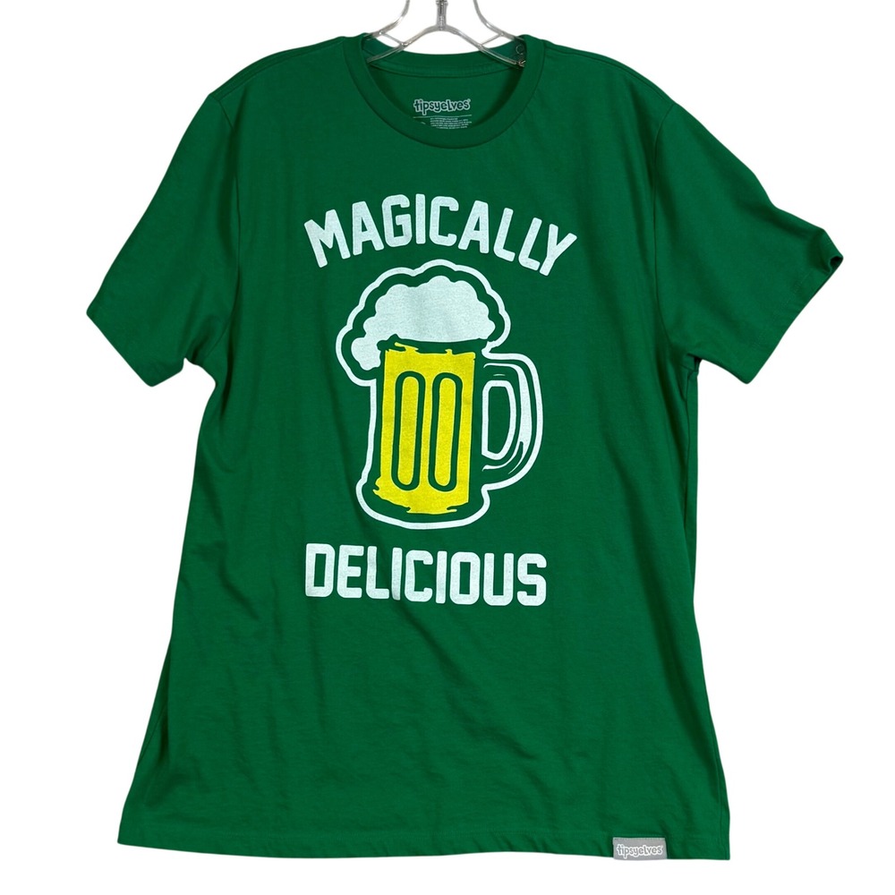 Tipsy Elves Men Magically Delicious Beer Mug Graphic T-Shirt Green L St. Patrick